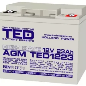 Acumulator 12V 23A AGM VRLA High Rate 181x76x167mm M5 TED Battery Expert Holland
