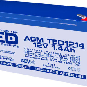 Acumulator AGM VRLA 12V 1.4Ah plumb acid 97x47x50 mm F1 terminal TED Battery Expert Holland