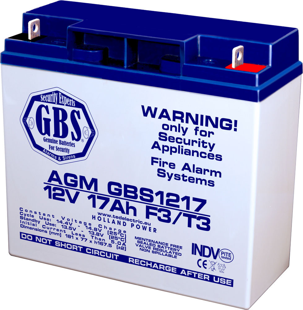 Acumulator AGM VRLA 12V 17Ah plumb acid 181x76x167mm T3 terminal GBS1217T3 TED002679