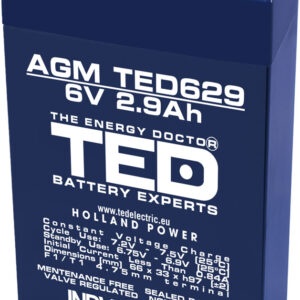 Acumulator AGM VRLA 6V 2.9Ah plumb acid 66x33x97 mm F1 terminal TED Battery Expert Holland