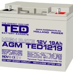 Acumulator TED 12V 19Ah High Rate AGM plumb acid 181mm x 76mm x h167mm TED1219HRF3