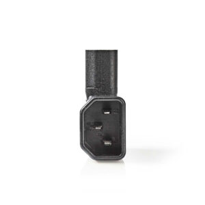 Adaptor conector alimentare IEC-320-C13 mama - IEC-320-C14 tata la 90 grade negru Nedis