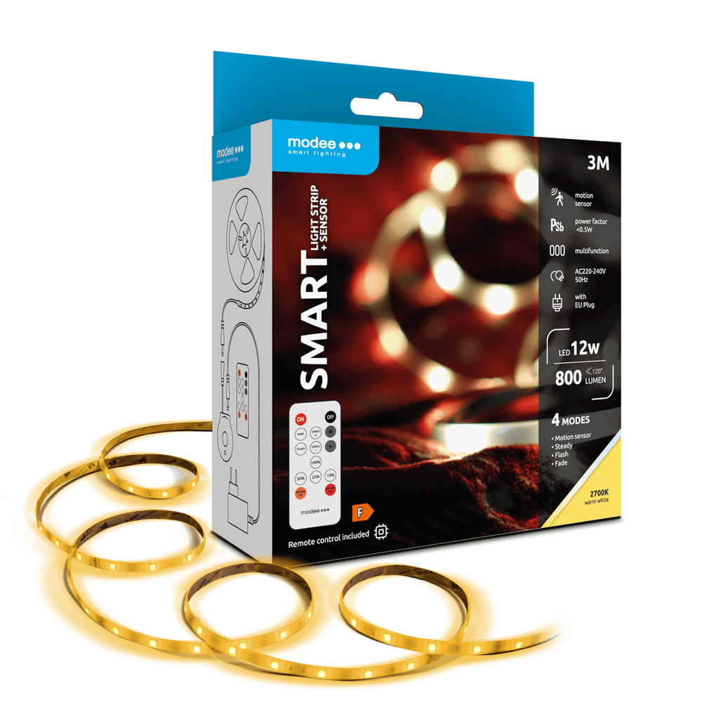 Banda LED Smart Modee 12W senzor de miscare cu telecomanda 2700K 800lm IP20 3m MSL-LS12W3M2700KS-R