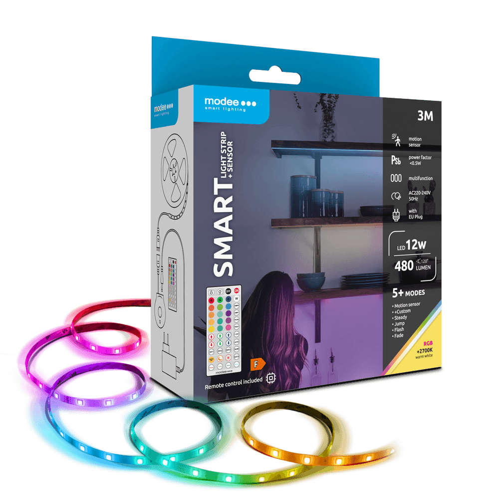 Banda LED Smart Modee 12W senzor de miscare cu telecomanda 2700K +RGB 480lm IP20 3m MSL-LS12W3MRGB2700KS-R