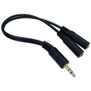 Cablu adaptor 25cm spliter 2x JACK 3.5 mm stereo mama - JACK 3.5 mm stereo tata negru