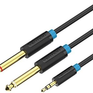 Cablu audio 2m 4mm Jack 3.5 mm 3pin mufa tata - 2x Jack 6.3 mm mufa tata cupru aurit negru PVC VENTION BACBH