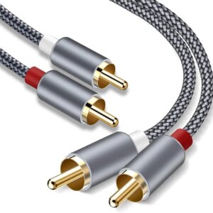 Cablu audio 2x RCA-tata la 2x RCA-tata 2m contacte aurite design metalic subtire si elegant
