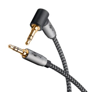 Cablu audio stereo 1m textil impletit Jack 3.5 mm - 3.5 mm 90 grade tata-tata aurit Goobay 65278