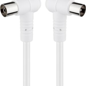 Cablu Coaxial 75ohmi Dublu ecranat 80dB mama-tata cu mufe cotite 1.5m 5.3mm alb Goobay 67353