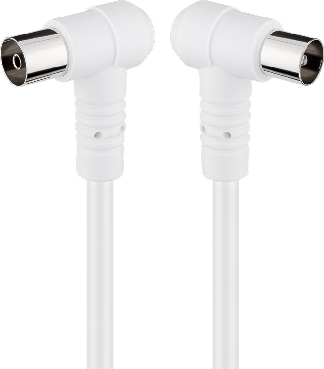 Cablu COAXIAL TV antena 2.5m cotit 90 grade mama-tata 75 ohm clasa A 85DB Dublu ecranat CCS alb 67354 Goobay
