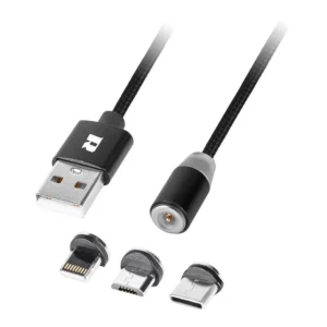 Cablu USB MAGNETIC 3in1 USB Type C LIGHTNING micro USB 1m negru REBEL