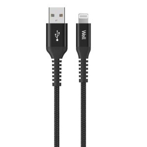 Cablu USB2.0 A tata - Lightning tata 1m 2.4A negru PVC+Nylon Well