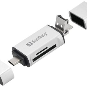Cititor de carduri SD MicroSD cu conectare USB type C USB Micro USB Sandberg 136-28 argintiu
