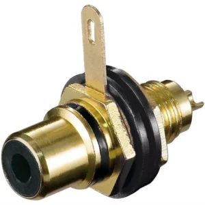 Conector RCA mama aurit montare pe panou negru Goobay