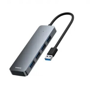 HUB USB Baseus UltraJoy 4in1 input USB 3.0 output 4x USB 3.0 lungime cablu 150cm gri