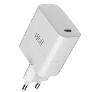 Incarcator retea 100-240V - USB-C Well GaN PD 65W 5V/3A 9V/3A 12V/3A 15V/3A 20V/3.25A alb