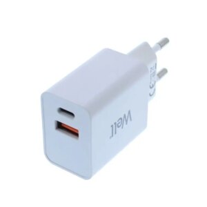 Incarcator retea Well 1x USB-A QC3.0 1x USB-C PD 30W alb PSUP-USB-WPQ3001WE-WL