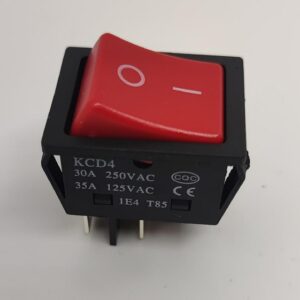 Intrerupator 4 poli 250V 30A 1 buton rosu ON-OFF cu retinere 21.7x28 mm KCD4