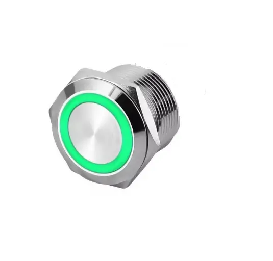Intrerupator buton LED verde SW 1 ON-OFF cu retinere metal 12mm 12-24V