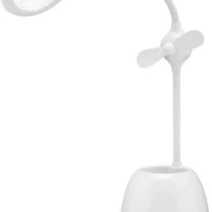 Lampa de birou cu ventilator Acumulator si Suport de pixuri alba Goobay