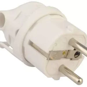 Mufa tata Stecher Schuko cu inel de prindere iesire laterala alb 250V 16A Well