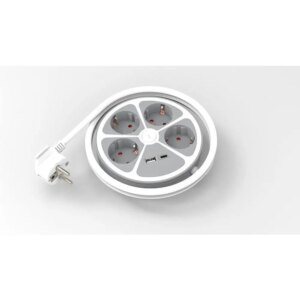 Prelungitor 4 prize 1x USB-A + 1x USB-C 20W cablu 3x1.5mmp 1.4m 3500W alb Technik TPR4W+USB EXTS-4S1.4M/USBC2-THK