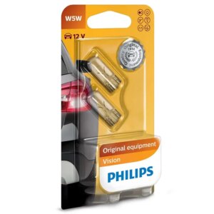 Set 2x bec auto 12V 5W W5W VISION PHILIPS 40421330 transparente