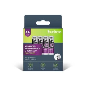 Set acumulatori Uniross AA R6 Li-ion 14500 1.5V 1400mAh cu incarcare USB-C 4buc