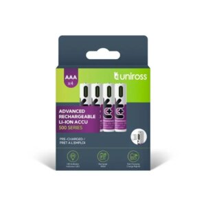 Set acumulatori Uniross AAA R3 Li-ion 10440 1.5V 500mAh cu incarcare USB-C 4buc
